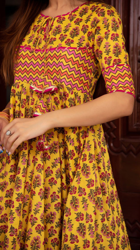 Pomcha Jaipur Dariya Cotton Anarkali Set